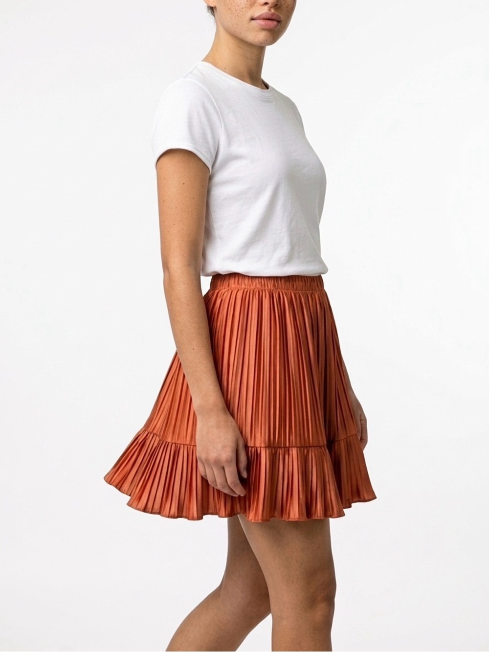 Zara Pleated Rust-Orange Mini Skirt - Small